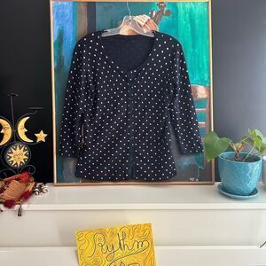 Chic Navy Blue Polka Dot Cardigan M
